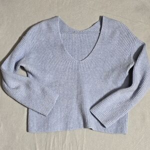 Everlane 100% Cashmere Ribbed V-Neck Sweater Light Blue XXS  Crop